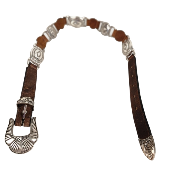 Vintage Brown Leather Concho Belt Western Boho Southwestern Womens Size 26 - Picture 6 of 11